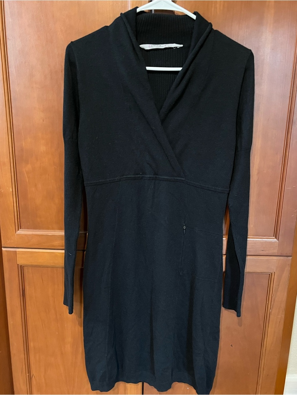 Athleta Black Long-Sleeve Hooded Wrap Knit Dress